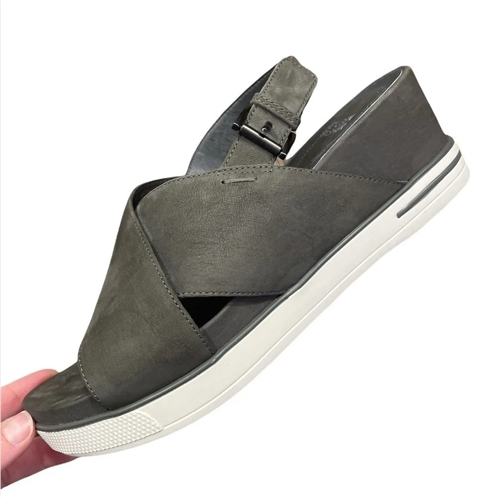 Eileen Fisher “Good” Leather Wedge Platform Sandal 8.5 Crisscross Graphite